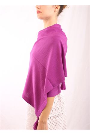 Violet pom pom Capri wool stole Art Tricot | STOLAPONPONVIOLE